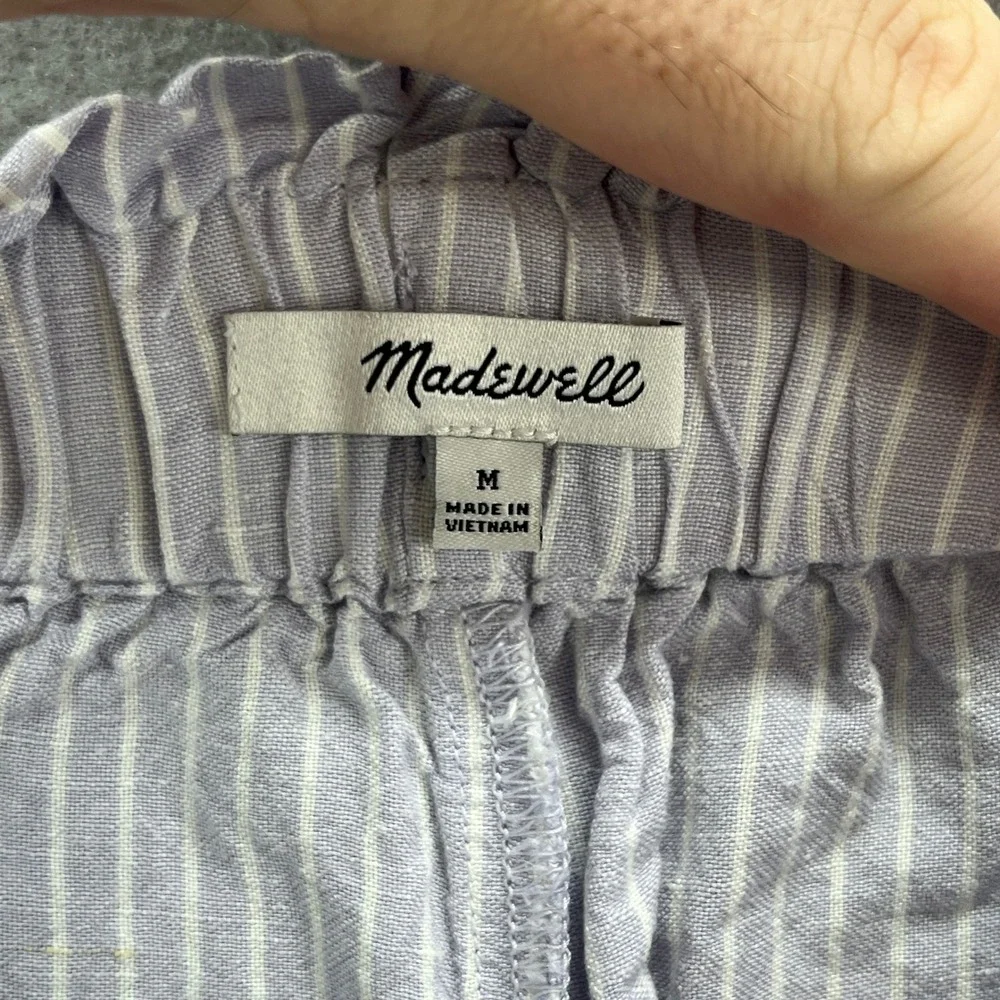 Madewell Shorts Women Medium Pull On Paperbag Waist Lavender White Striped Linen